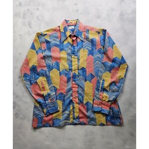Vintage 1970s Pierre Cardin Polyester Disco Shirt Abstract L Made In USA